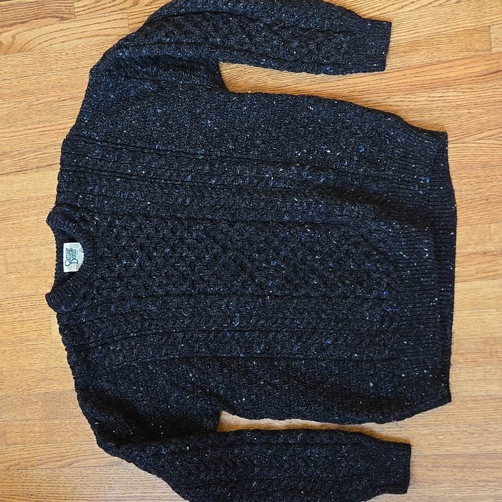 100% Irish Wool Black Cable Knit Crewneck Sweater